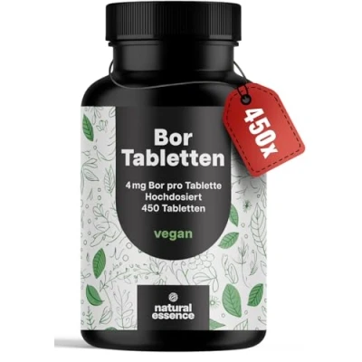 Obrázek Bor vysoké dávky 450 tablet s 4 mg boru z kvalitního boraxu (boritanu sodného) tablety Boron veganské a vyrobeno v Německu