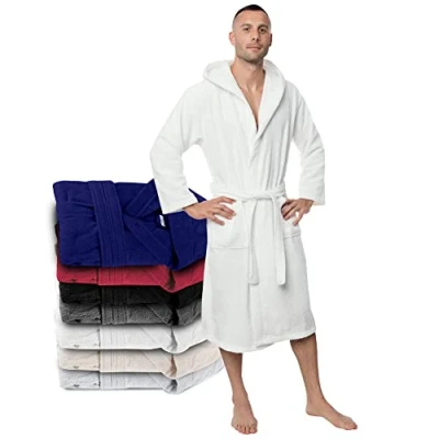 Obrázek Twinzen Pánský župan XS, S, M, L, XL, XXL, XXXL 100% bavlna (350 g/m²) certifikováno Öko Tex® s kapucí, 2 kapsy, pásek, bílá
