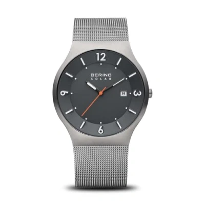 Obrázek BERING Pánské solární hodinky náramkové 40 mm pouzdro z ušlechtilé oceli a ciferník milánský náramek safírové sklo 5 ATM 14440, šedá/stříbrná, 14440 077