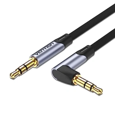 Obrázek VENTION 3. 5mm Aux cable 2m 90 Degree Audio Flat TRS Cord to Stereo Jack Headphone Male Lead for Headset Car Speaker Soundbar PC Laptop and more