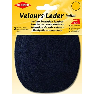 Obrázek Kleiber + Co.GmbH velurové skvrny na ramínkách, oválné, 38 % akryl/32 bavlna/30 viskóza, tmavě modrá, 13 x 10 cm