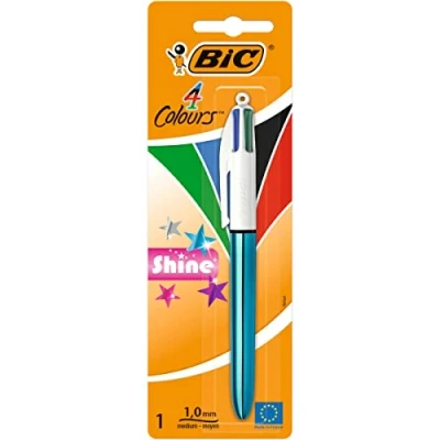 Obrázek BIC Kuličkové pero ve 4 barvách Colours Shine, různé barvy dříku, balení 1 ks, ideální do kanceláře, domácí kanceláře nebo školy