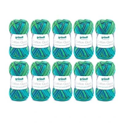 Obrázek Gründl Cotton Quick Print pletací příze / háčkovací (barevná ze 100% bavlny, certifikováno Öko Tex, 50 g 125 m, tloušťka jehlic: 3 4, 10 x g), zelená multicolor
