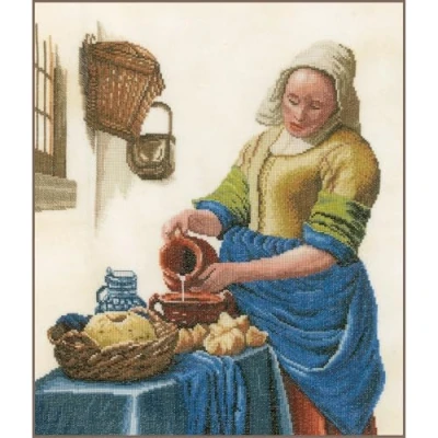 Obrázek Lanarte Zählmusterpackung Milchmädchen Leinen Kreuzstichpackung, Baumwolle, Mehrfarbig, 36 x 45 0.3 cm