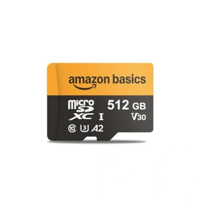 Obrázek Amazon Basics microSD Karte mit Lese Adapter, 512 GB, schnelle Geschwindigkeit bis zu 200 MB/s, Schwarz, 1 Stück