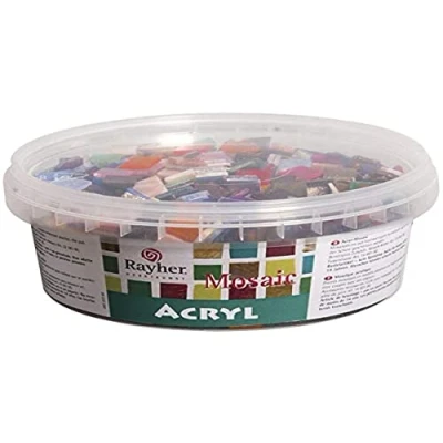 Obrázek Rayher Hobby akrylové mozaikové kameny mix, transparentní, 1 x cm, čtvercové, cca 200 kusů, dóza 300 g, průsvitné, pestrá směs, plastové kameny, plastová mozaika, 14792999