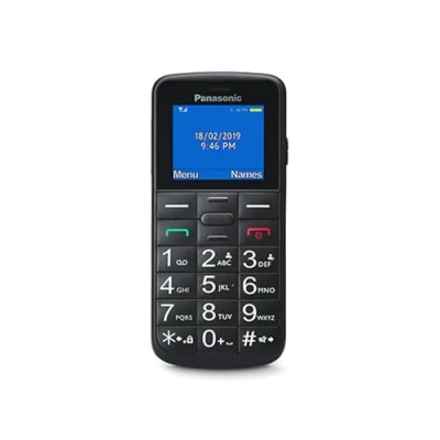 Obrázek Panasonic KX TU110EXB, odblokovaný, mobilní telefon pro seniory (duální SIM, kamera, funkce kapesní svítilny, velká tlačítka, kompatibilní s naslouchátky, SOS), černý
