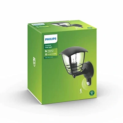 Obrázek Philips Creek venkovní nástěnné svítidlo (60 W), odolné proti povětrnostním vlivům s detektorem pohybu, E27 bez světelného zdroje, černé