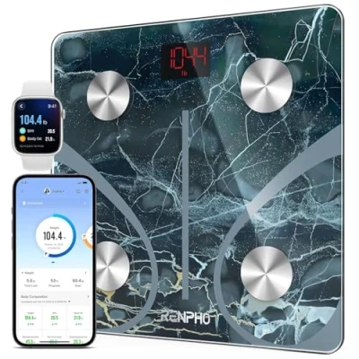 Obrázek RENPHO Osobní váha Digitální vítěz testu 2024, pro osoby Bluetooth tělesného tuku tělesný tuk, BMI, hmotnost, vodu a svalovou hmotu, 280 mm, mramor