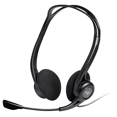 Obrázek Logitech 960 sluchátka, stereo nastavitelný mikrofon s potlačením šumu, integrovaný regulátor hlasitosti, vypnutí zvuku, USB přípojka, 2,4m kabel, PC/Mac/laptop černá
