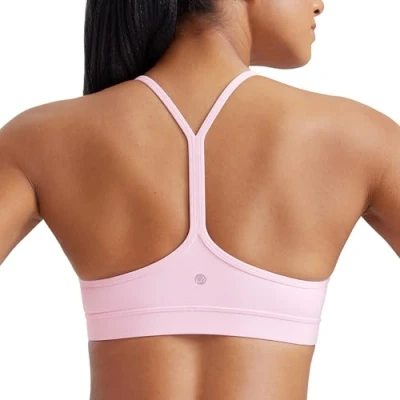 Obrázek CRZ YOGA Dámská Butterluxe racerback sportovní podprsenka vycpaná bez kostic Y záda jóga letní prodyšná špagetová top, Růžová pivoňka.