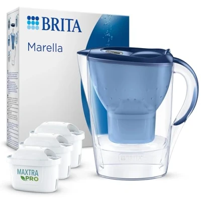 Obrázek BRITA Vodní filtr konvice Marella modrá (2,4 l) vč. 3x kartuše MAXTRA pro All in 1 redukci vodního kamene, chlóru, olova, mědi a látek narušujících chuť ve vodě