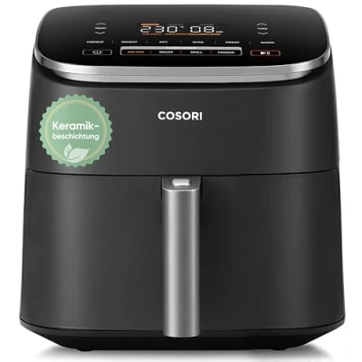 Obrázek Cosori Turboblaze Airfryer, Heißluftfritteuse mit Keramikbeschichtung, 9 in 1 Air Fryer XXL 6L, leiser DC Motor 5 Geschwindigkeitsstufen, Backen, Gären, Dehydrieren, Tiefkühlen, 87 Rezepte