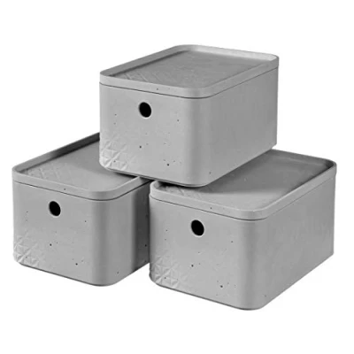 Obrázek CURVER Aufbewahrungsbox S mit Deckel (4 L), 3er Set, Kunststoff, Hellgrau (Beton), Small