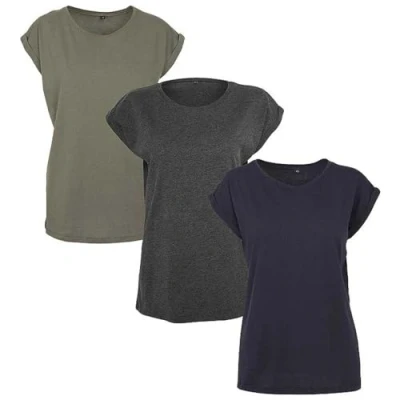 Obrázek Build Your Brand Dámské tričko Multipack Ladies Extended Shoulder Tee 3 balení k dostání v mnoha barevných variantách, velikostech XS 5XL, Cha/Oli/Nvy