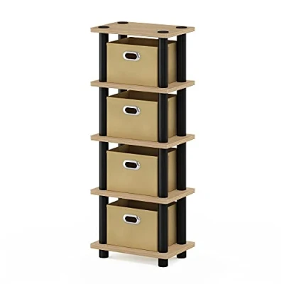 Obrázek Furinno Regalsystem mit 4 Einschüben, holz, Eiche/Schwarz/Hellbraun, 19.56 x 28.7 73.15 cm