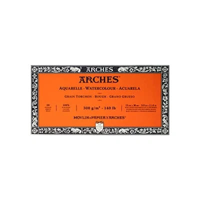 Obrázek Arches Akvarelový papír 1795082 v bloku (15 x 30 cm, 4stranný lepený, 300 g/m² hrubé zrno) 20 listů přírodní bílé