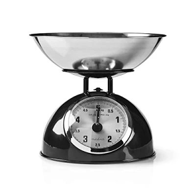Obrázek Nedis Kuchyňská váha retro domácnost kapacita vážení 5 kg odnímatelná miska z ušlechtilé oceli přesnost 25 g analogové potraviny snadné čištění ušlechtilá ocel