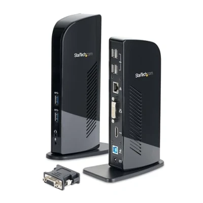 Obrázek StarTech.com Duální monitor USB 3.0 Dokovací stanice pro laptop s HDMI &amp; DVI/VGA, 6x A Hub, GbE, Audio, Universal Type Dock Windows/macOS/ChromeOS (USB3SDOCKHD)