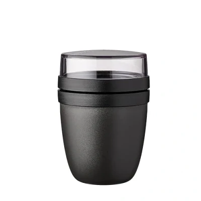 Obrázek Mepal Müslibecher to go praktischer Joghurtbecher Unterteilung für Joghurt &amp; Müsli Geeignet Gefrierschrank, Mikrowelle Spülmaschine 500 ml + 200 Nordic Black