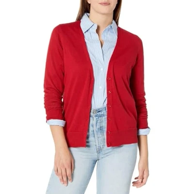 Obrázek Amazon Essentials Damen Leichter Cardigan mit V Ausschnitt (in Übergröße erhältlich), Rot, M