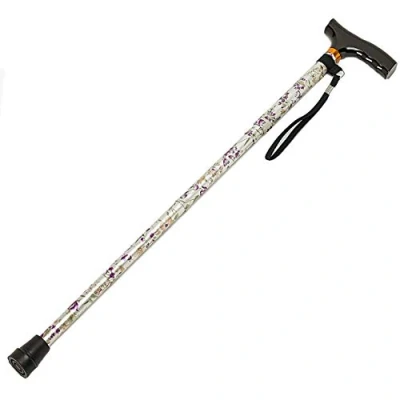 Obrázek Homecraft Folding Coloured Walking Stick with Wooden Handle, Lightweight Adjustable Cane, Balance &amp; Mobility Aid, Woodland Flowers, 735 825 mm/29 33 Inches, (Eligible for VAT relief in the UK)