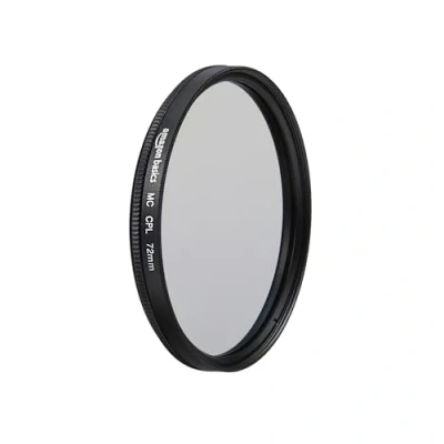 Obrázek Amazon Basics 72 mm kruhový polarizační ochranný filtr pro hlubší barvy, snížení oslnění a odrazů, několikanásobně povrstvený, chrání před prachem, nečistotami poškrábáním