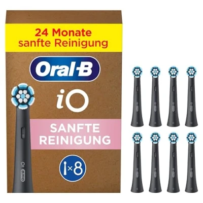 Obrázek Oral B iO jemné čištění originální nasazovací kartáčky pro elektrické zubní hlavice kartáčků, nástavec zubního kartáčku, náhradní citlivé dásně černé, 8 kusů