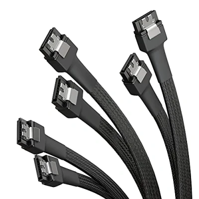 Obrázek KabelDirekt 3x SATA 3 kabel 6 Gb/s 60 cm, rovný (datový kabel, Gbit/s, III/Serial ATA, konektor L, sada kabelů, spojuje pevné disky / SSD s základní deskou, černý)