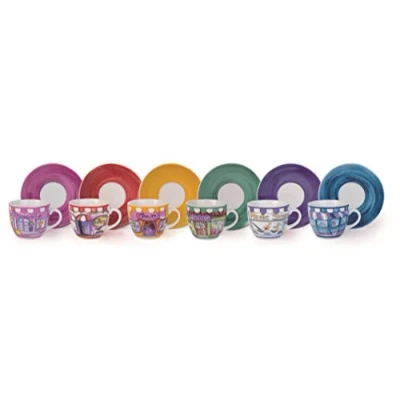 Obrázek Excelsa 60354 Shops 90 cl 6 šálků na kávu s podšálky, porcelán, vícebarevné