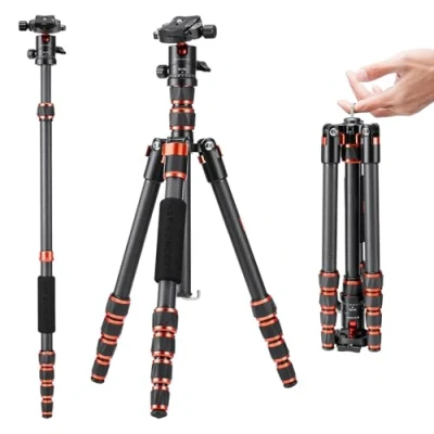 Obrázek K&amp;F Concept 152 cm karbonový stativ, lehký tripod, flexibilní stativ s kulovou hlavou 360, závit 1/4&quot;, pouzdro na DSLR Camera A225C0+BH 25L