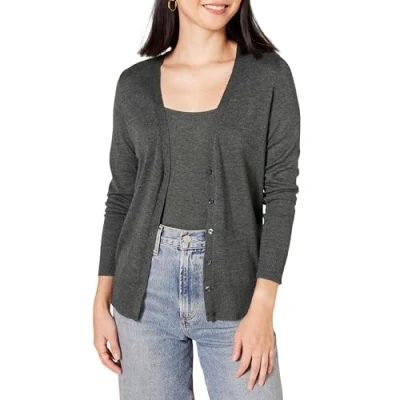 Obrázek Amazon Essentials Damen Leichter Cardigan mit V Ausschnitt (in Übergröße erhältlich), Dunkelgrau Meliert, XXL