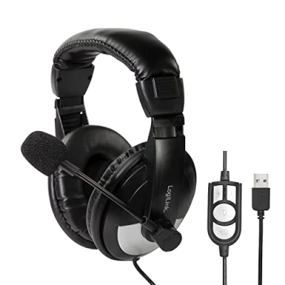 Obrázek LogiLink HS0019 USB stereo headset s mikrofonem otočným o 180 a dálkovým ovládáním, černá
