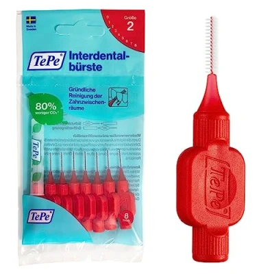 Obrázek TePe Mezizubní kartáček červený ISO velikost 2 (0,5 mm) / Pro snadné a důkladné čištění mezizubních prostorů 1 x 8 kartáčků