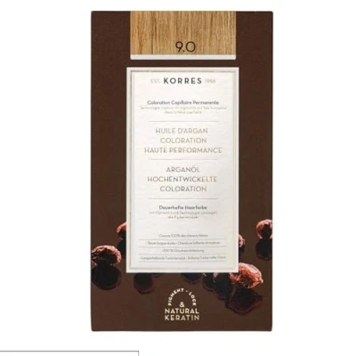 Obrázek KORRES Argan Oil Colorant barva na vlasy bez amoniaku světle světlá blond 9.0 100% zakrytí šedých vlasů a veganská pro dlouhotrvající barevný výsledek