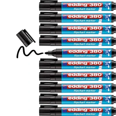 Obrázek edding 380 Flipchart Marker schwarz 10 Stifte Rundspitze 1,5 3 mm Stift zum Schreiben, Zeichnen und Markieren auf Flipcharts Tinte schlägt nicht durch Papier trocknet aus farbintensiv