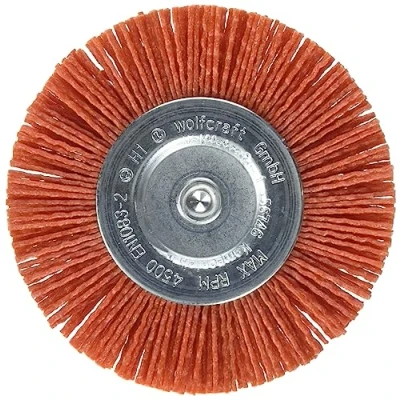 Obrázek wolfcraft Nylonový drátěný kotoučový kartáč Ø 100 mm I 8477000 na dřevo, kov a kámen čištění, odstraňování rzi, leštění vrtačkou kulatý dřík