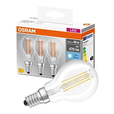 Obrázek Osram LED Base Classic P lampa, ve tvaru kapky s paticí E14, nestmívatelná, nahrazuje 40 W, styl vlákna čirá, studená bílá 4000 kelvinů, balení 3 ks