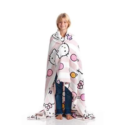 Obrázek Kanguru Hello Kitty denní deka, růžová, měkká deka 130 x 170 cm, přehoz na postel nebo z mikrovlákna, kvalita s certifikátem Ökotex, Sanrio