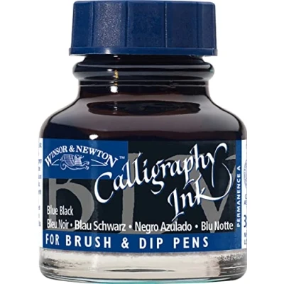 Obrázek Winsor &amp; Newton 111034 kaligrafické tušle (pro plnicí pero nebo psací pera, lze navzájem míchat, stálobarevná, odolná barva) 30 ml láhev modročerná