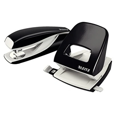 Obrázek Leitz Kancelářská sešívačka a sada děrovaček, pro 30 listů, ergonomický design, černá, série NeXXt, 50950095
