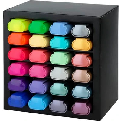 Obrázek Faber Castell 254602 sada zvýrazňovačů 24 kusů ve stylovém organizéru na psací stůl, zvýrazňovací pera s přesným klínovým hrotem, zářivé barvy, ergonomický plochý design