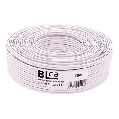 Obrázek DCSk BLca 50 m 2 x 2,5 mm² reproduktorový kabel CCA I k reproduktoru izolovaný bílý s označením polarity LS jako metrové zboží pro stereo zařízení atd.