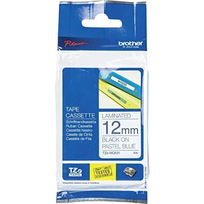 Obrázek Brother Originální laminovaná páska TZe MQ531 12 mm, černá na pastelově modré (mimo jiné pro P touch H200, H100LB/R, H105, E100/VP, D200/BW/VP, D210/VP, Cube), TZeMQ531, černo modrá