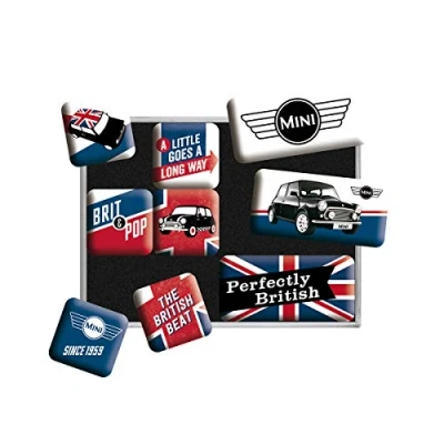 Obrázek Nostalgic Art Retro magnety na lednici, 9 kusů, mini Union Jack nápad dárek pro fanoušky Cooper, magnetická sada magnetickou tabuli, vintage design