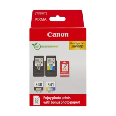 Obrázek Canon Tinte &amp; Papier Multipack PG 540/CL 541 Original Drucker Tintenpatronen 2er Pack (1 x Schwarz, 1 Farbe) 4x6 Fotopapier (50 Blatt) Kompatibel PIXMA Druckern