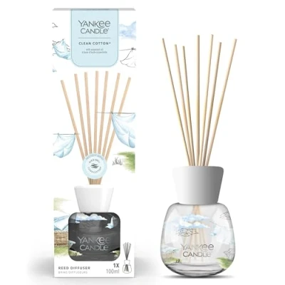 Obrázek Yankee Candle Signature Diffusor mit Rattanstäbchen, Clean Cotton, 100ml, bis zu 10 Wochen Duft, Recycelbare Verpackung, Perfekte Geschenke für Frauen