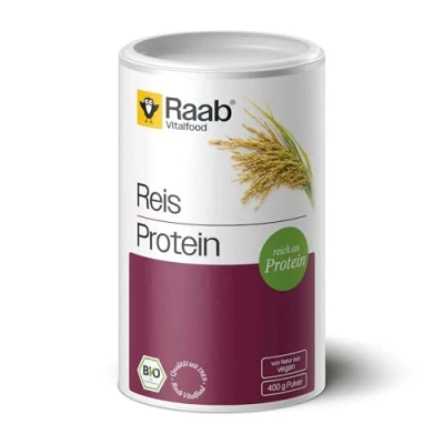 Obrázek Raab Vitalfood Bio rýžový proteinový prášek s 80 % rostlinných bílkovin, z biologického pěstování, veganský, pro koktejly, 400 g