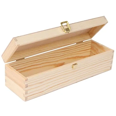 Obrázek Creative Deco Dřevěná bedna na víno Krabička 1 láhev s víkem a uzávěrem 36 x 11 9,8 cm Perfektní pro decoupage, skladování, dekorace nebo jako dárek z přírodního borovicového