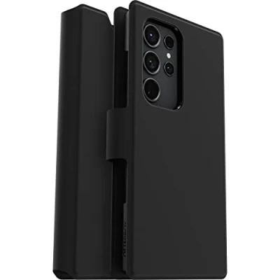 Obrázek OtterBox Strada Via pouzdro pro Galaxy S23 Ultra, nárazuvzdorné, odolné proti pádu, tenké, příjemné ochranné s držákem na karty, 2X testováno podle vojenského standardu, černé